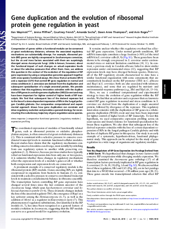 (PDF) Faculty of 1000 evaluation for Gene duplication and the evolution ...