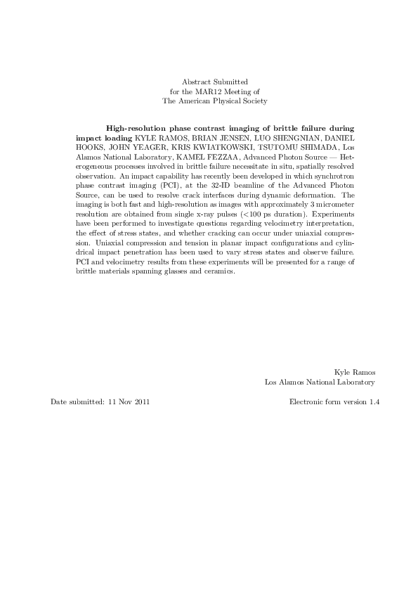 (PDF) Highresolution phase contrast imaging of brittle failure during