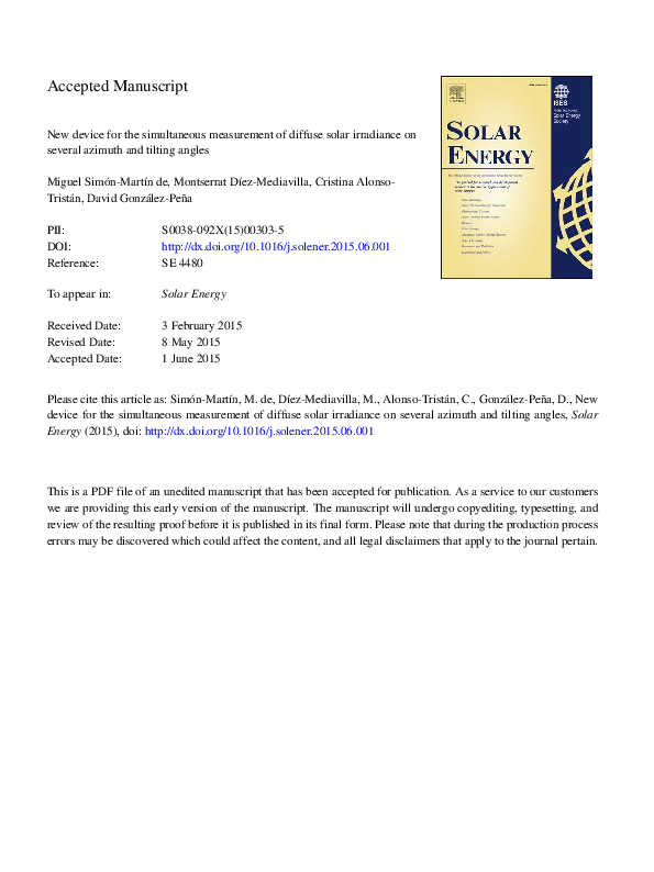 (PDF) New device for the simultaneous measurement of diffuse solar ...