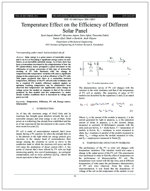 (PDF) Temperature Effect on the Efficiency of Different Solar Panel