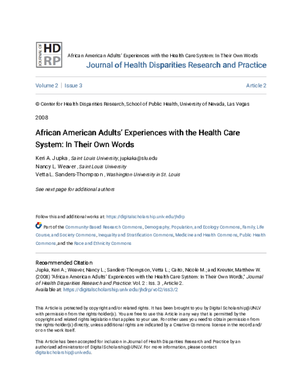 (PDF) African American Adults' Experiences with the Health Care System ...