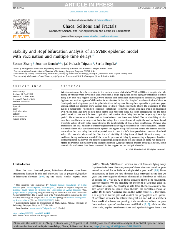 (PDF) Stability and Hopf bifurcation analysis of an SVEIR epidemic ...