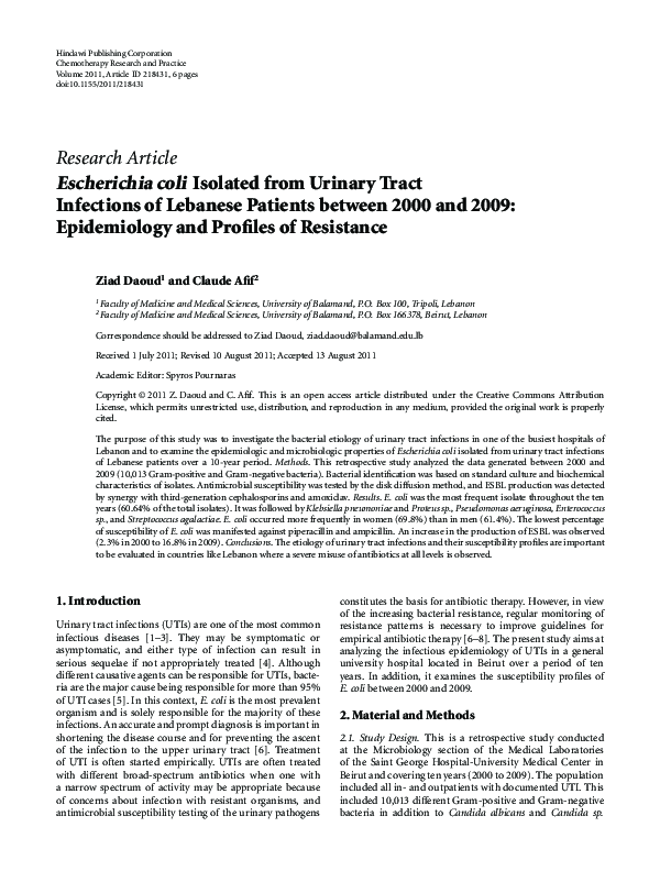 (PDF) Escherichia coli Isolated from Urinary Tract Infections of ...