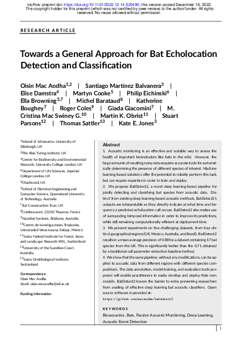 (PDF) Towards a General Approach for Bat Echolocation Detection and ...