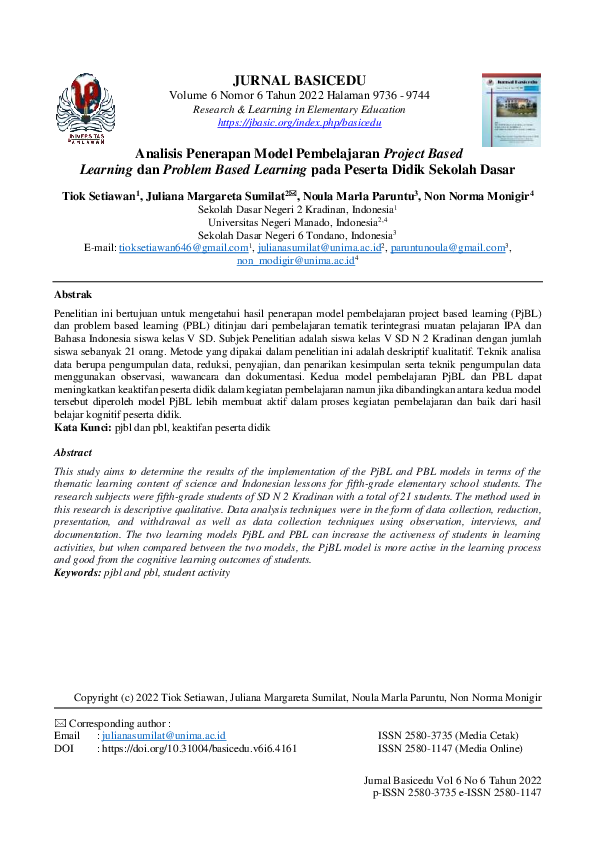 (PDF) Analisis Penerapan Model Pembelajaran Project Based Learning dan ...
