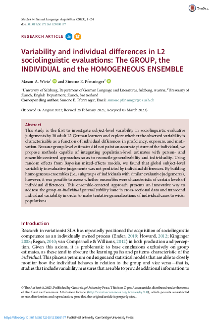 (PDF) Variability and individual differences in L2 sociolinguistic ...