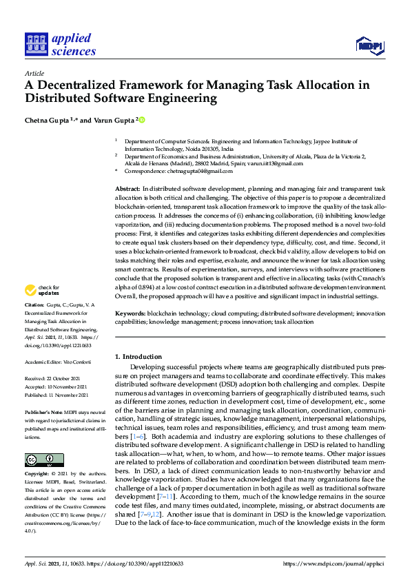 (PDF) A Decentralized Framework for Managing Task Allocation in ...