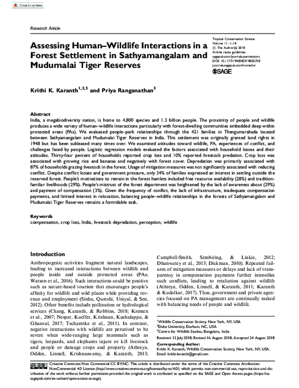 (PDF) Assessing Human–Wildlife Interactions in a Forest Settlement in ...