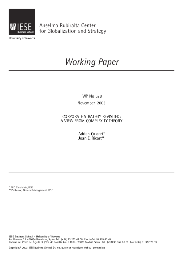 (PDF) Corporate strategy revisited: a view from complexity theory