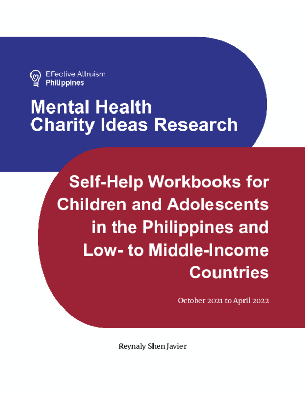 First page of “Self-Help Workbooks for Children and Adolescents in the Philippines and Low-to Middle-Income Countries”