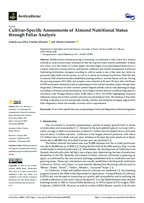 (PDF) Cultivar-Specific Assessments of Almond Nutritional Status ...