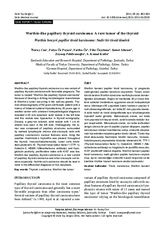 (PDF) •Warthin-like papillary thyroid carcinoma: A rare tumor of the ...