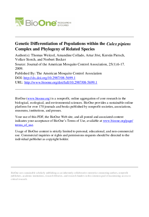 (PDF) Genetic Differentiation of Populations within the Culex pipiens ...
