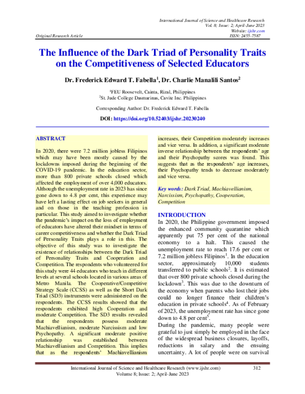 (PDF) The Influence of the Dark Triad of Personality Traits on the ...