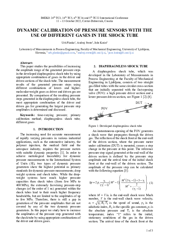 (PDF) Dynamic Calibration of Pressure Sensors with the Use of Different