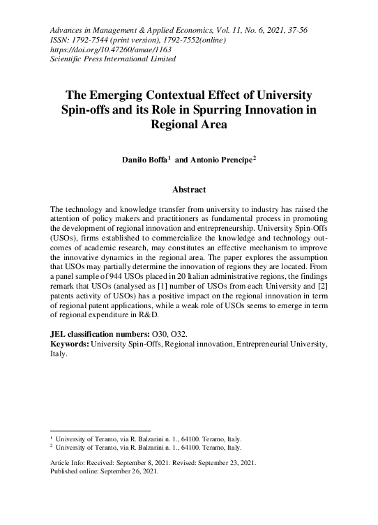 (PDF) The Emerging Contextual Effect of University Spin-offs and its ...