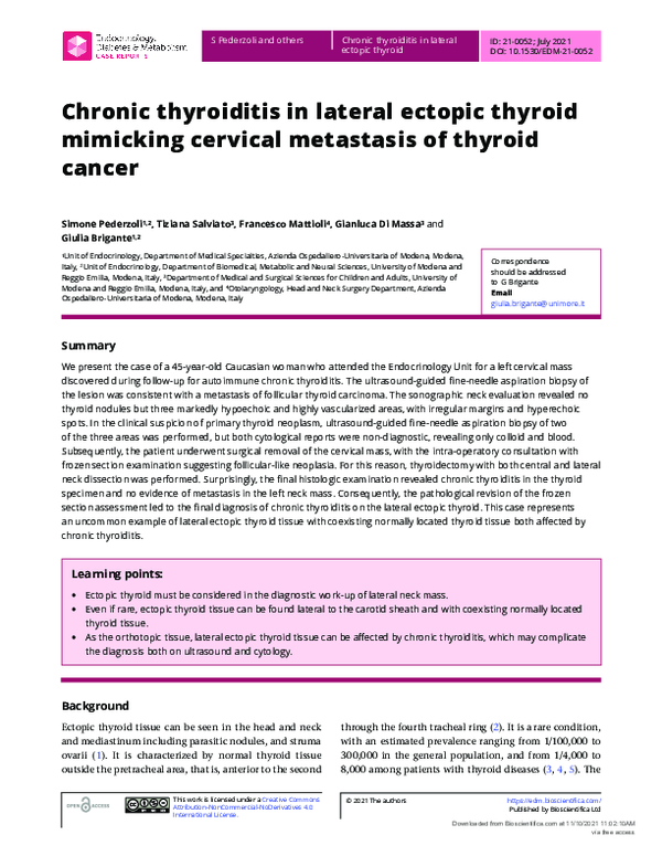 (PDF) Chronic thyroiditis in lateral ectopic thyroid mimicking cervical ...