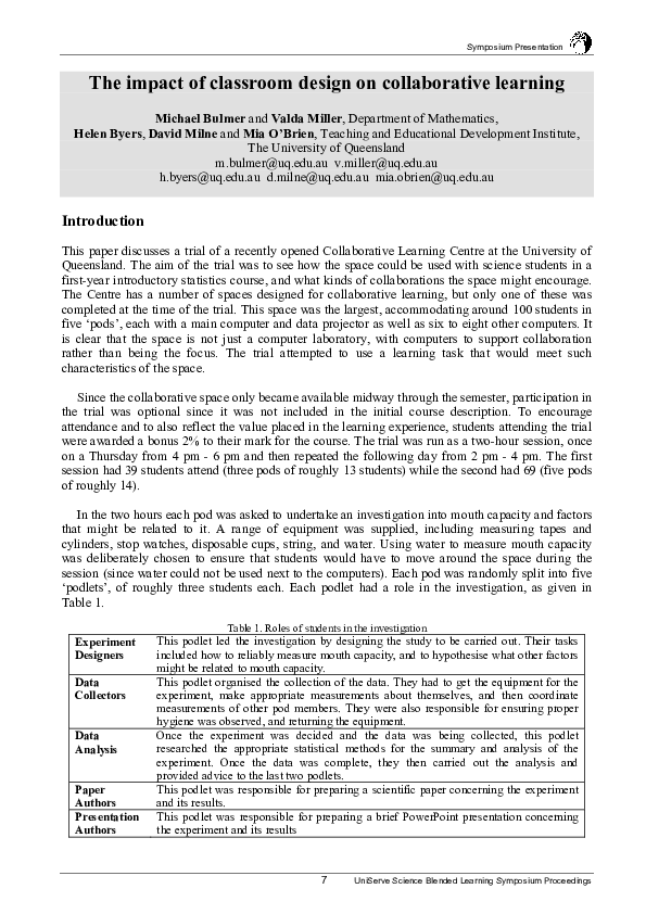 (PDF) Classroom Design's Effect on Collaboration