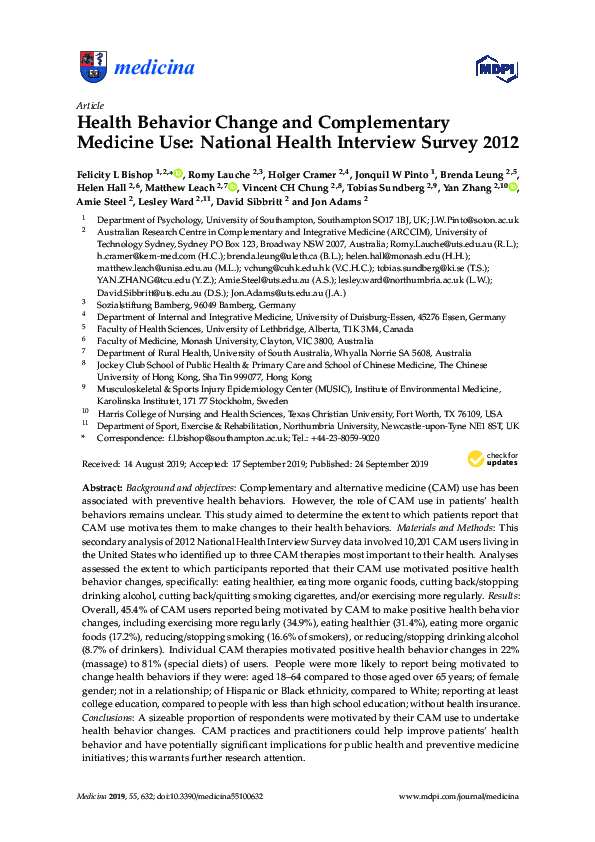 (PDF) Health Behavior Change and Complementary Medicine Use: National ...