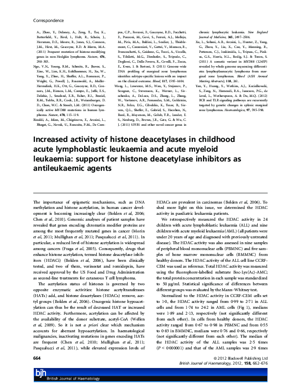 (PDF) Increased activity of histone deacetylases in childhood acute ...