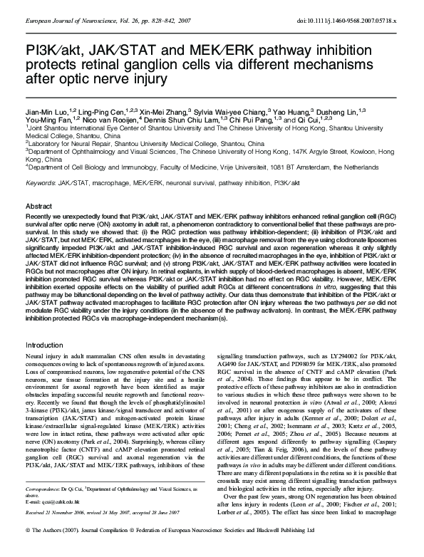 (PDF) PI3K/akt, JAK/STAT and MEK/ERK pathway inhibition protects ...