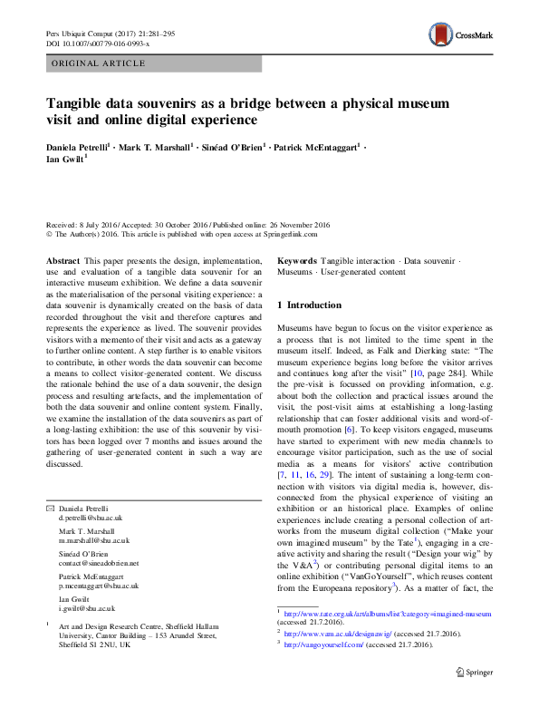 (PDF) Tangible data souvenirs as a bridge between a physical museum ...