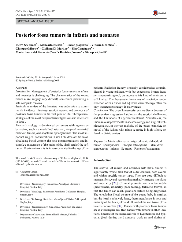 (PDF) Posterior fossa tumors in infants and neonates