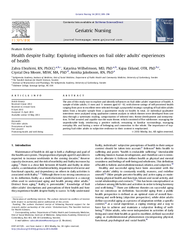 (PDF) Health despite frailty: Exploring influences on frail older ...