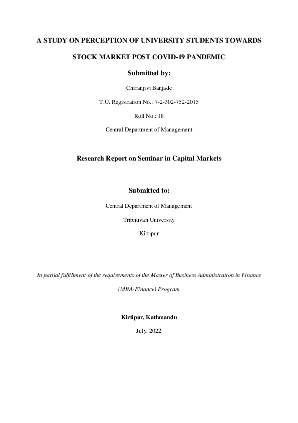 (PDF) A STUDY ON PERCEPTION OF UNIVERSITY STUDENTS TOWARDS STOCK MARKET ...