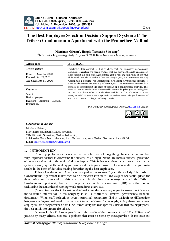 (PDF) The Best Employee Selection Decision Support System at The ...