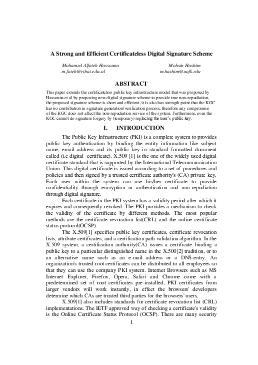 (PDF) A Strong and Efficient Certificateless Digital Signature Scheme