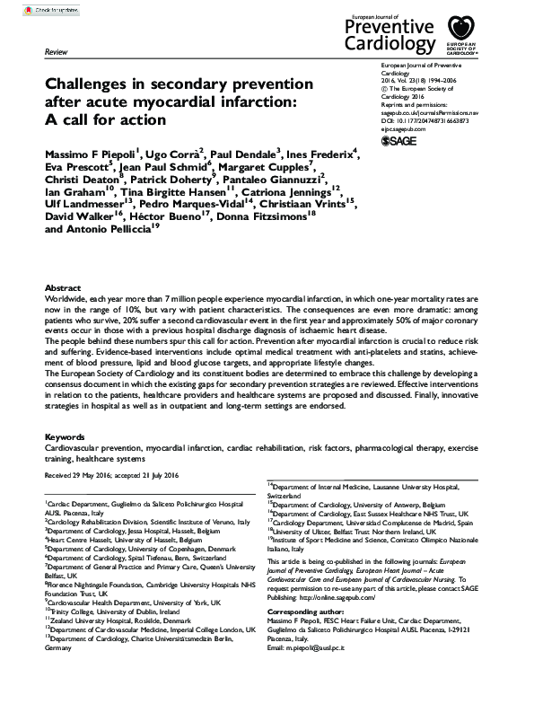 (PDF) Challenges in secondary prevention after acute myocardial ...