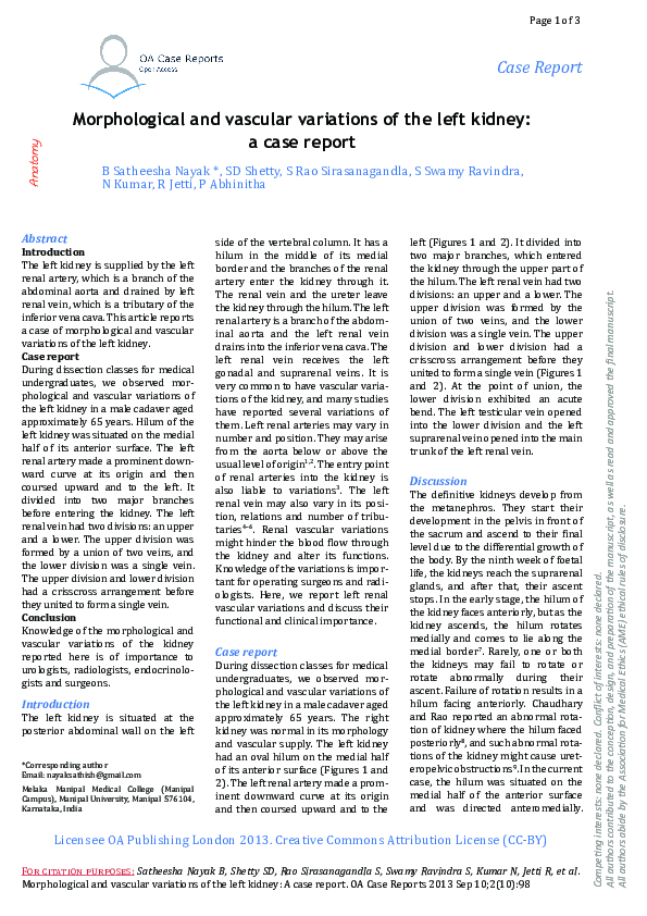 (PDF) Morphological and vascular variations of the left kidney: a case ...