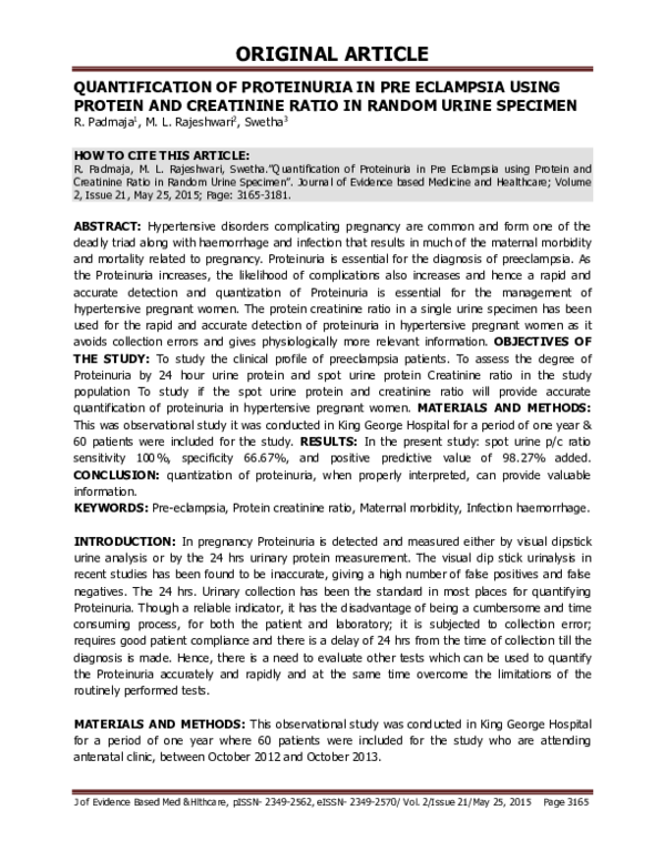 (PDF) Quantification of Proteinuria in Pre Eclampsia Using Protein and