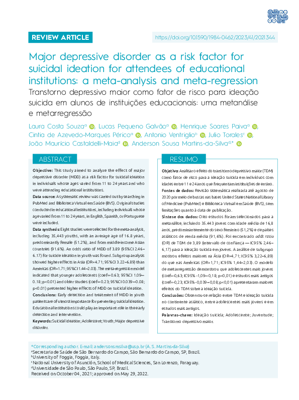 (PDF) Major depressive disorder as a risk factor for suicidal ideation ...