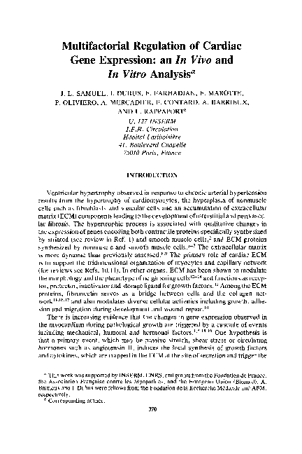(PDF) Multifactorial Regulation of Cardiac Gene Expression: an In Vivo ...