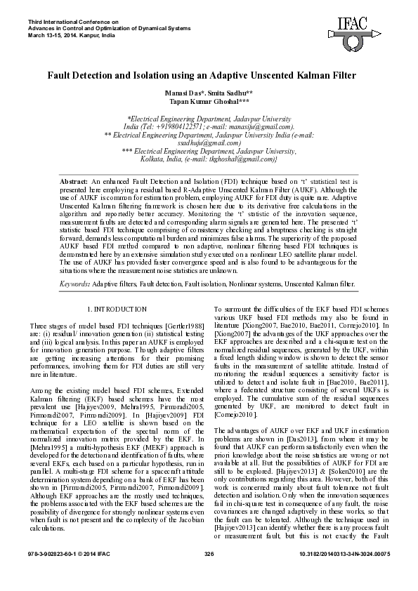 (PDF) Fault Detection and Isolation using an Adaptive Unscented Kalman