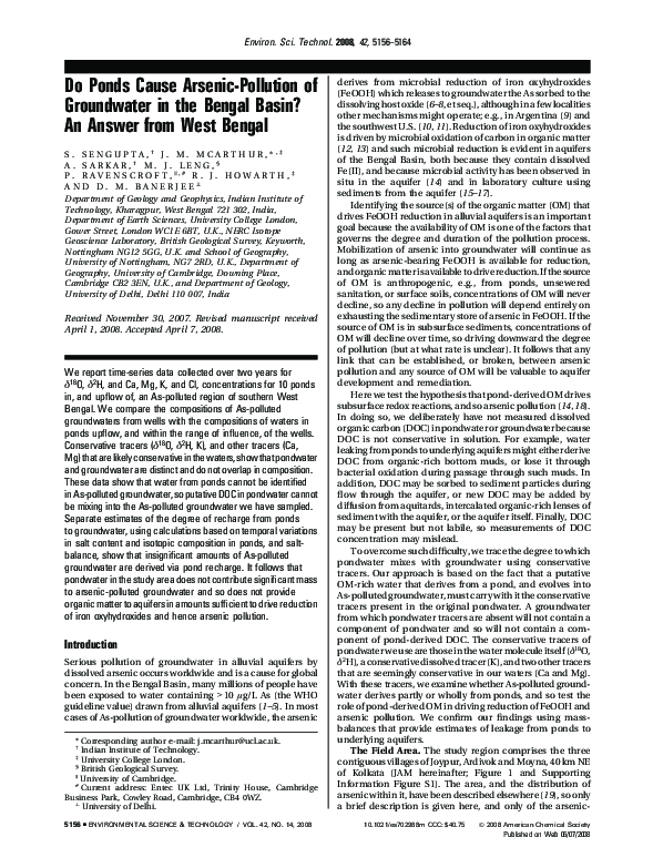 (PDF) Do Ponds Cause Arsenic-Pollution of Groundwater in the Bengal ...
