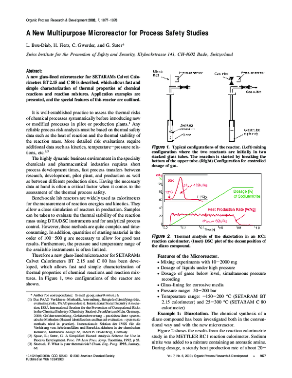 (PDF) A New Multipurpose Microreactor for Process Safety Studies
