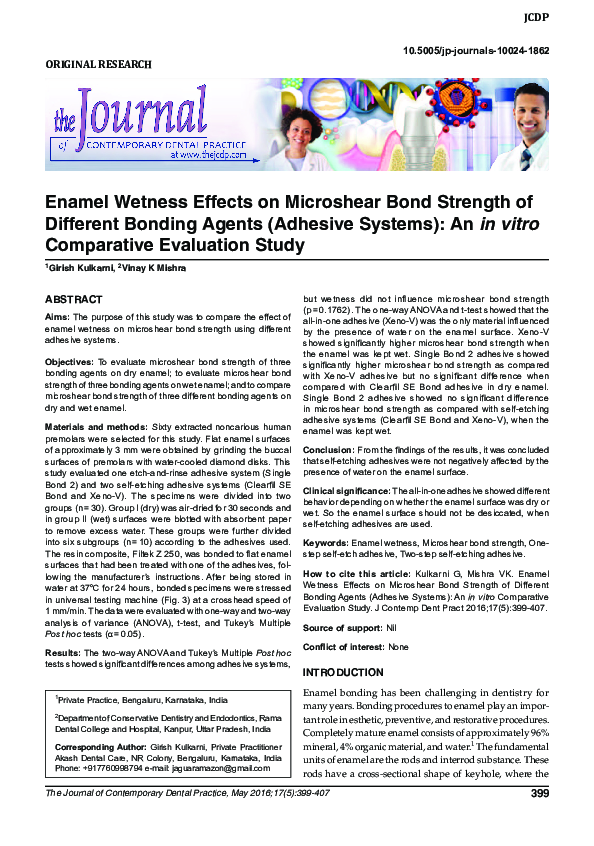 (PDF) Enamel Wetness Effects on Microshear Bond Strength of Different ...