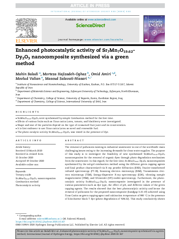 PDF Enhanced photocatalytic activity of Sr7Mn7O19 62 Dy2O3  