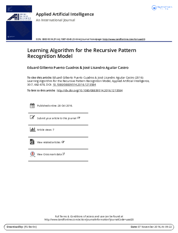 (PDF) Learning Algorithm for the Recursive Pattern Recognition Model