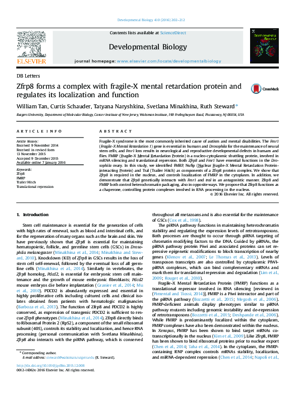 (PDF) Zfrp8 forms a complex with fragile-X mental retardation protein ...
