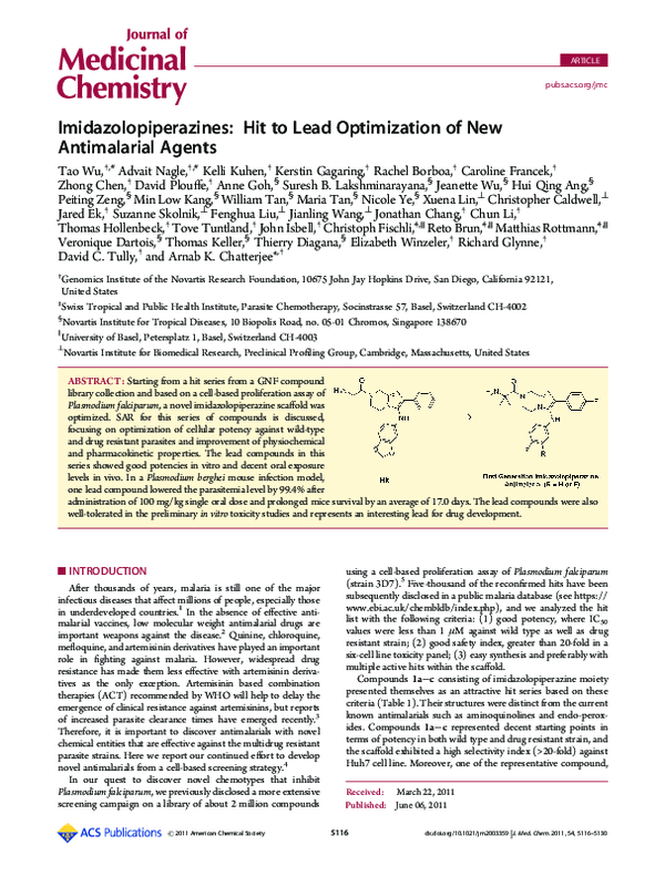 (PDF) Imidazolopiperazines: Hit to Lead Optimization of New ...