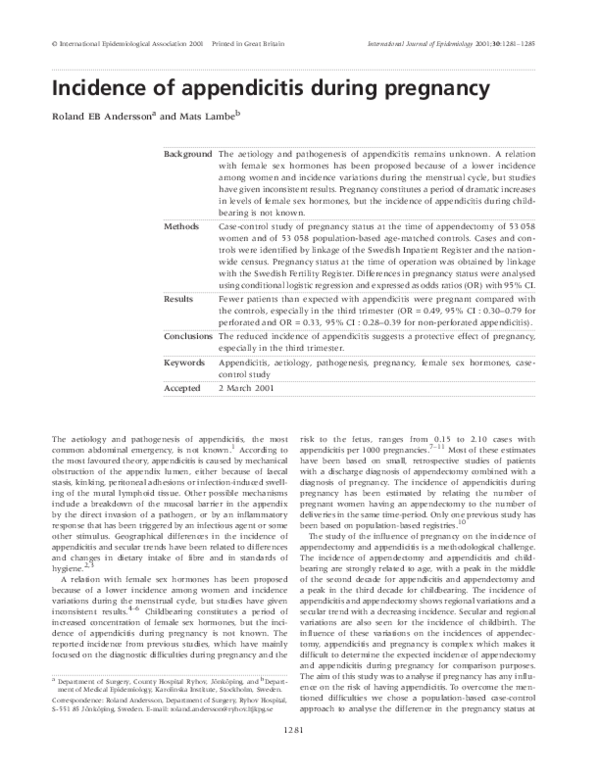 (PDF) Incidence of appendicitis during pregnancy