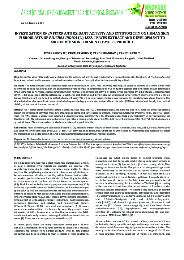 (PDF) INVESTIGATION OF IN VITRO ANTIOXIDANT ACTIVITY AND CYTOTOXICITY ...