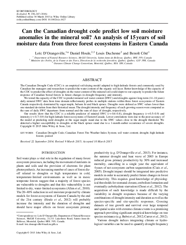 (PDF) Can the Canadian drought code predict low soil moisture anomalies ...