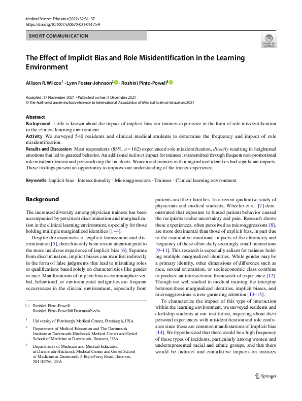 (PDF) The Effect of Implicit Bias and Role Misidentification in the ...