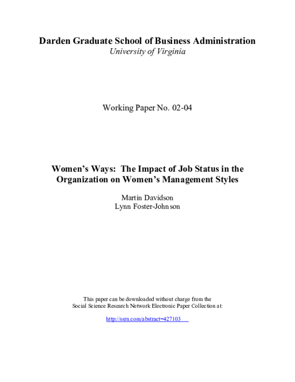 (PDF) Women's Ways: The Impact of Job Status in the Organization on ...