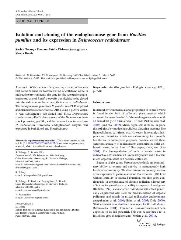 (PDF) Isolation and cloning of the endoglucanase gene from Bacillus ...
